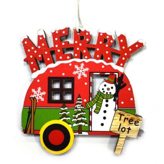   Dekorációs figura (2 db-os, karácsonyi lakókocsiban hóember, MERRY felirattal)