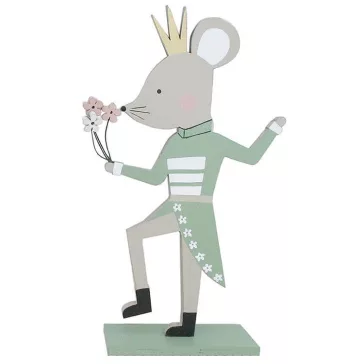   Dekorációs figura (egér király virágokkal, zöld ruhában)