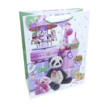   Ajándéktasak - közepes (panda maci ajándékokkal és körhintával)