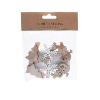   Dekorációs csipesz (6db-os, fenyőfa, hóember és hópihe)