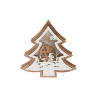   Karácsonyi dekoráció LED világítással natúr-fehér színben (fenyőfa fehér őzikével)