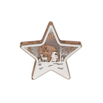   Karácsonyi dekoráció LED világítással natúr-fehér színben (csillag fehér őzikével)