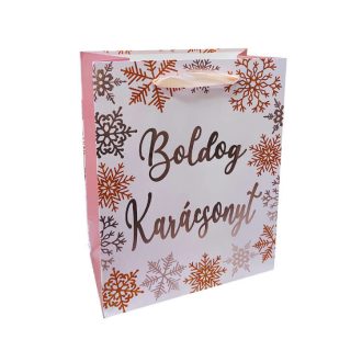   Ajándéktasak - kicsi (rózsaszín alapon hópelyhek karácsonyi köszöntéssel)