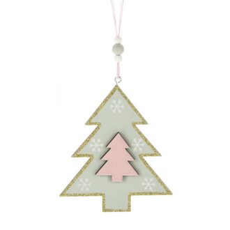   Karácsonyi dekorációs figura (zöld fenyőfában rózsaszín fenyőfa)