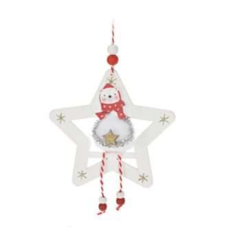   Karácsonyi dekorációs figura (Jegesmedve piros sállal, fehér ruhában arany színű csillaggal, fehér csillagban)