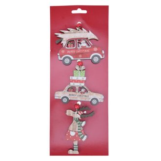   Dekorációs figura (piros autó natúr fenyővel, autó, rénszarvas)