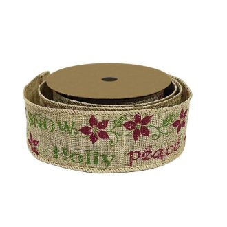   Karácsonyi dekorációs szalag, bézs alapon piros virágok (270cm-es)