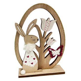   Húsvéti dekorációs figura (tojásban nyuszi, tulipán és pillangó, natúr-pink)