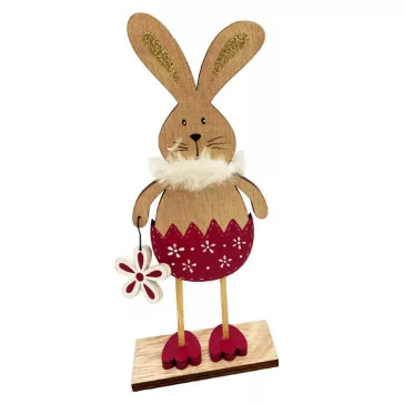   Húsvéti dekorációs figura (nyuszi tojás nadrágban, kezében virág, natúr-pink)