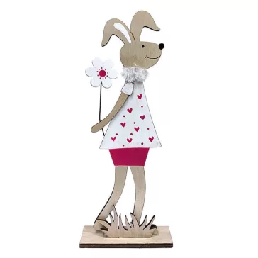   Húsvéti dekorációs figura (nagy nyuszi szívecskés pólóban, kezében virág, natúr-pink)