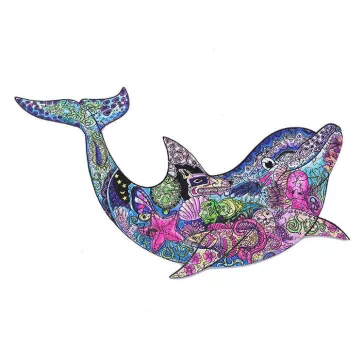 Fa puzzle, színes A3 méretű (delfin)
