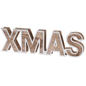   Karácsonyi dekoráció LED világítással natúr színben (XMAS felirat fehér körvonallal)