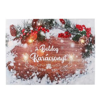   Karácsonyi vászonkép LED világítással (havas tábla Boldog Karácsony felirattal)