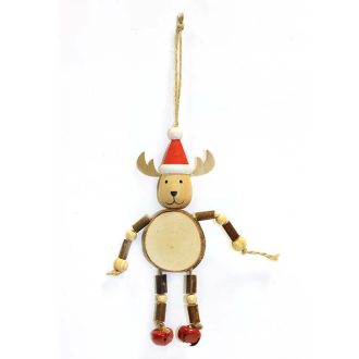   Karácsonyi dekoráció (rönk rénszarvas piros csengő cipőben)