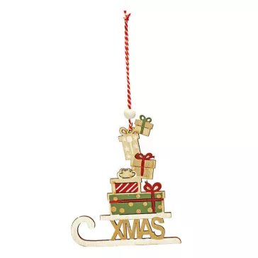   Karácsonyi dekoráció (fehér szánkó ajándékokkal és Xmas felirattal)