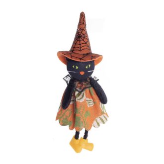   Halloween dekorációs figura (fekete macska, barna kalapban)