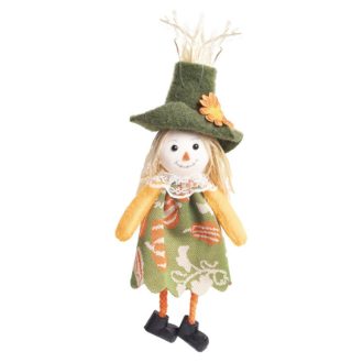   Halloween dekorációs figura (madárijesztő zöld, virágos kalapban)