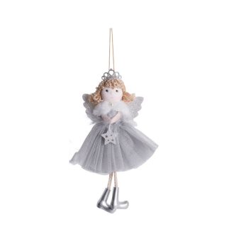   Karácsonyi dekoráció (szürke angyal tüllszoknyában, fejdísszel)