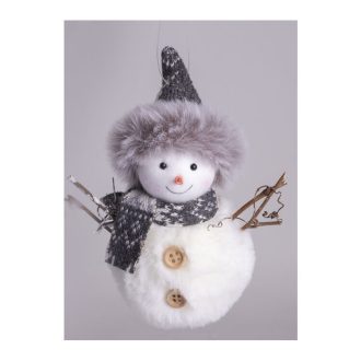   Karácsonyi dekoráció (hóember szürke sállal-sapkával, 12 cm)