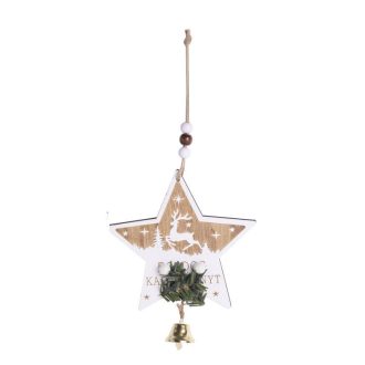 Karácsonyi dekoráció (natúr-fehér csillag csengővel)