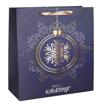 Ajándéktasak - közepes (kék alapon, arany gömbdísz)