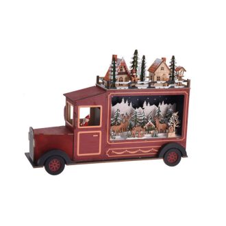 Karácsonyi dekorációs autó, LED világítással (erdei)