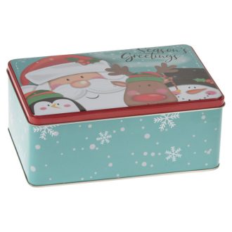   Karácsonyi fém díszdoboz, közepes (téglalap alapú, 4 figura)