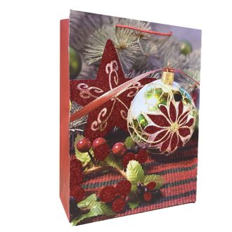 Ajándéktasak - nagy (piros csillag, díszes gömb)