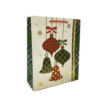 Ajándéktasak - kicsi (arany kockás zöld-piros díszek)