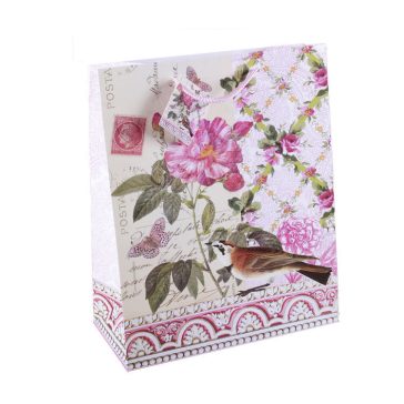 Ajándéktasak - közepes (madárka virágokkal)