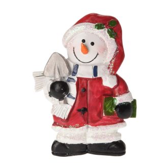   Karácsonyi hűtőmágnes (hóember ásóval, fehér sálban)