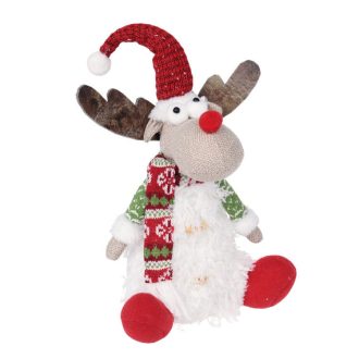   Karácsonyi dekoráció, LED-es (ülő rénszarvas kötött, sapkában)