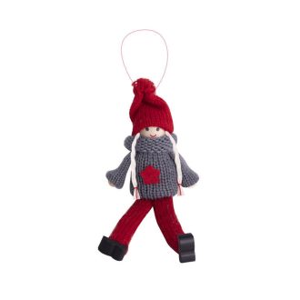   Karácsonyi dekoráció (lány, szürke-piros kötött ruhában)