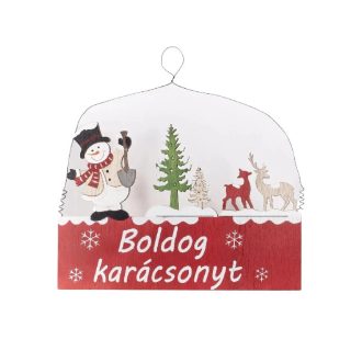   Ajtódísz, karácsonyi - hóember, boldog karácsonyt felirattal