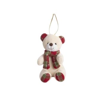   Karácsonyi dekoráció - plüss maci fehér színben sállal