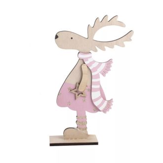   Karácsonyi asztaldísz - rénszarvas rózsaszín ruhában, csillaggal (nagy)
