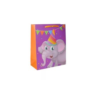 Ajándéktasak - kicsi (lila, elefánt party sapkában)