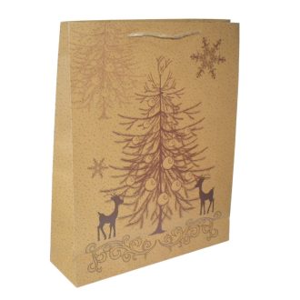   Ajándéktasak - nagy (bézs alapon Merry Christmas felirat fenyőfával)
