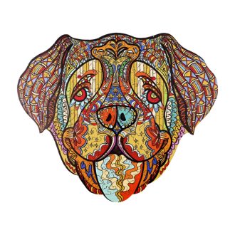 Fa puzzle, színes A5 méretű (kutya)