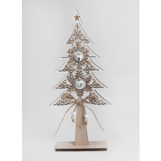   Asztaldísz fehér fenyő - arany hópelyhekkel, csillagal a tetején