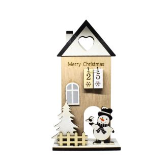   Adventi naptár - házikó hóemberrel és fenyővel (fekete)
