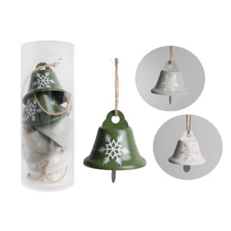 Karácsonyfadísz - fém harangok 6 db-os (zöld)