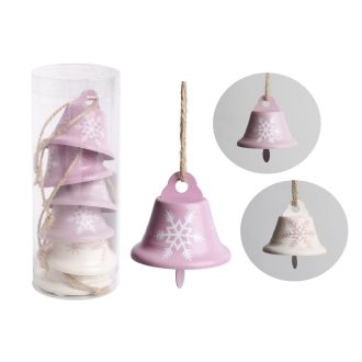 Karácsonyfadísz - fém harangok 6 db-os (rózsaszín)