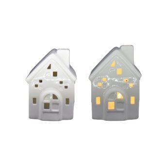   Karácsonyi dekoráció porcelán ház LED világítással (kocka)