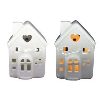   Karácsonyi dekoráció porcelán ház LED világítással (szív)
