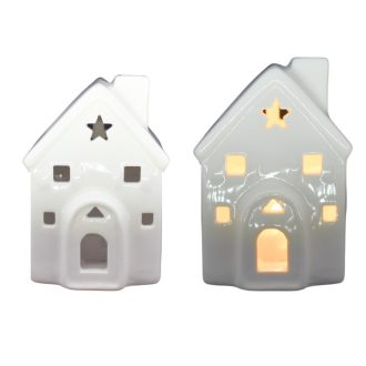   Karácsonyi dekoráció porcelán ház LED világítással (csillag)
