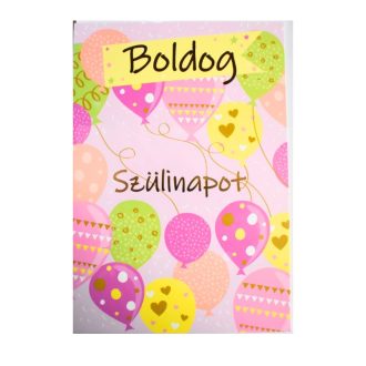   Üdvözlőkártya - rózsaszín alapon, boldog szülinapot felirattal (Képeslap)