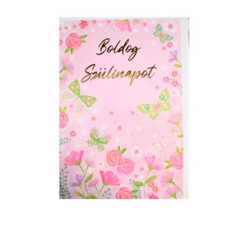   Üdvözlőkártya - rózsaszín alapon, boldog szülinapot felirattal (pillangós)(Képeslap)