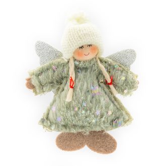 Karácsonyi dekoráció (szürke, plüss angyal sapkában)