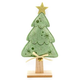 Asztaldísz - filc fenyő csengettyűvel (zöld)